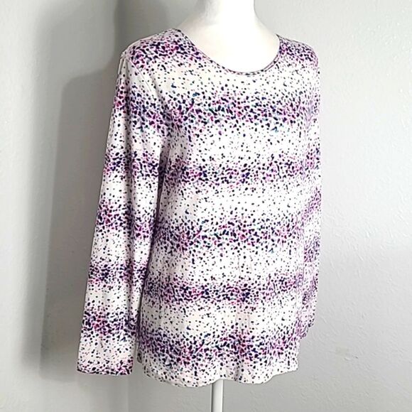 Talbots White Ink-Splashed Longsleeve T-Shirt, Size Medium - Picture 1 of 7